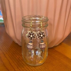 Hand Crafted Light Pin and Brown Floral Earrings